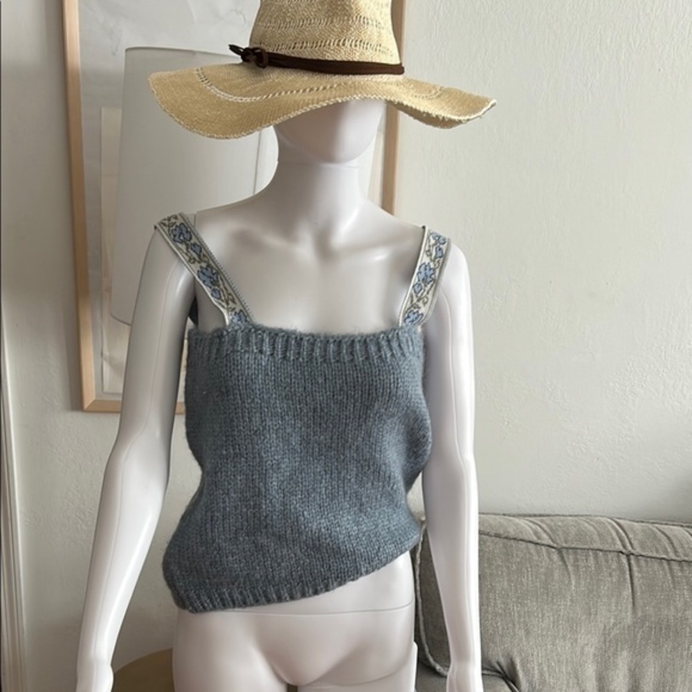 Mango Blue Knit  Alpaca Blend Top Xl Preppy Coquette